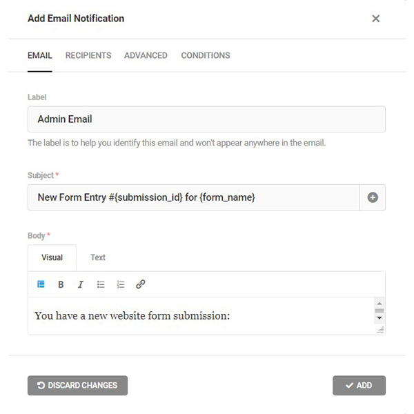 Adding Email Notifications Forminator