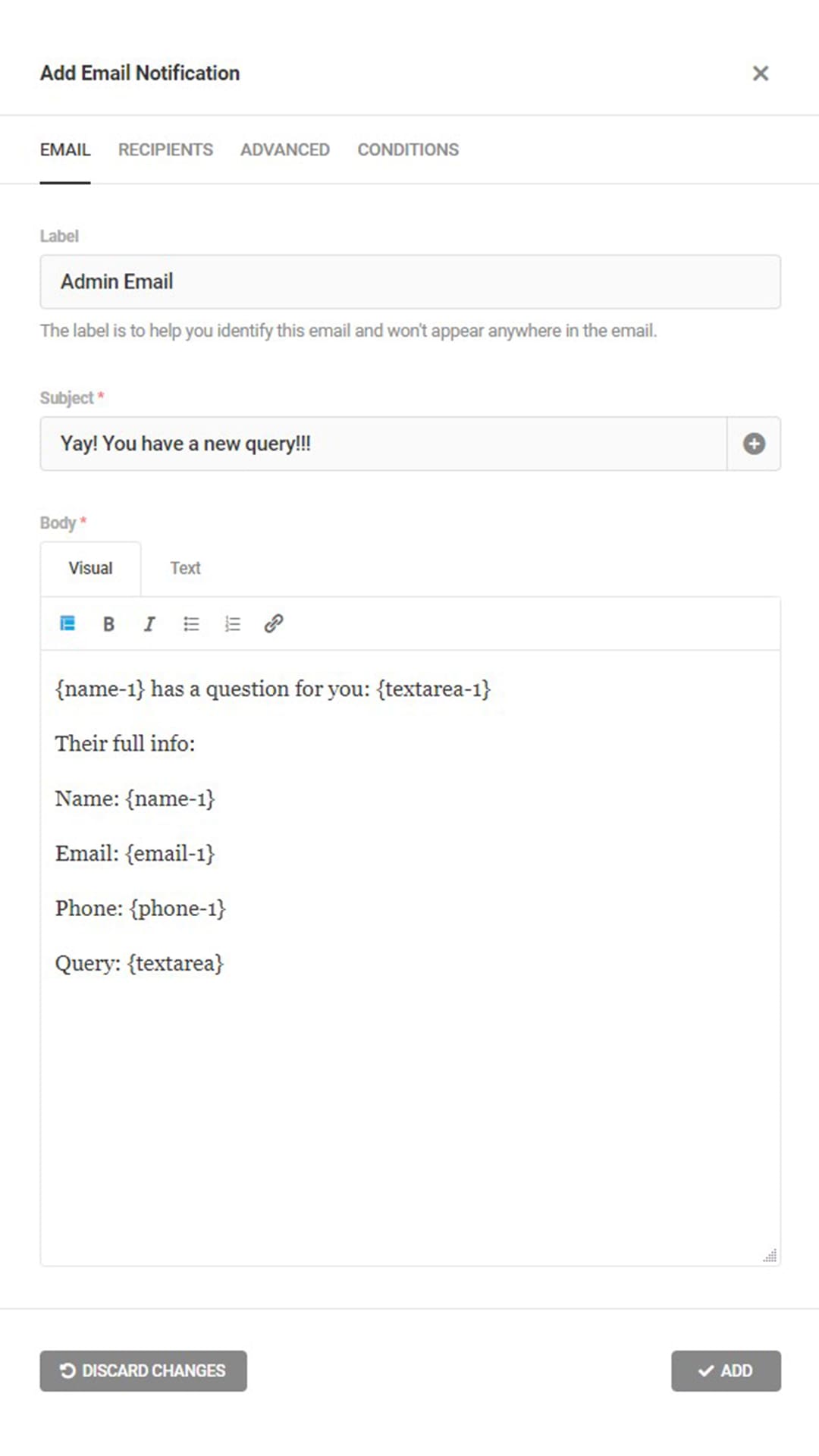 Admin Email Notification