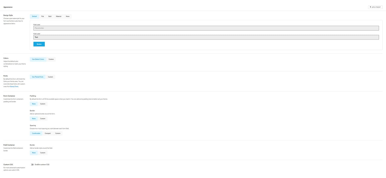Forminator Appearance tab